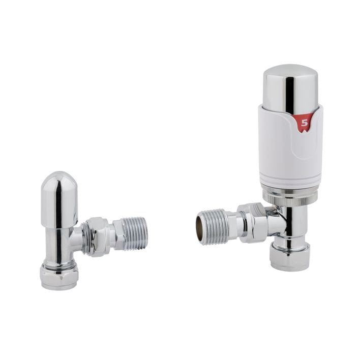 Totally Rads Eastbrook Biava Thermostatic Angled Radiator Valve and Lockshield - Chrome/White - 12.047