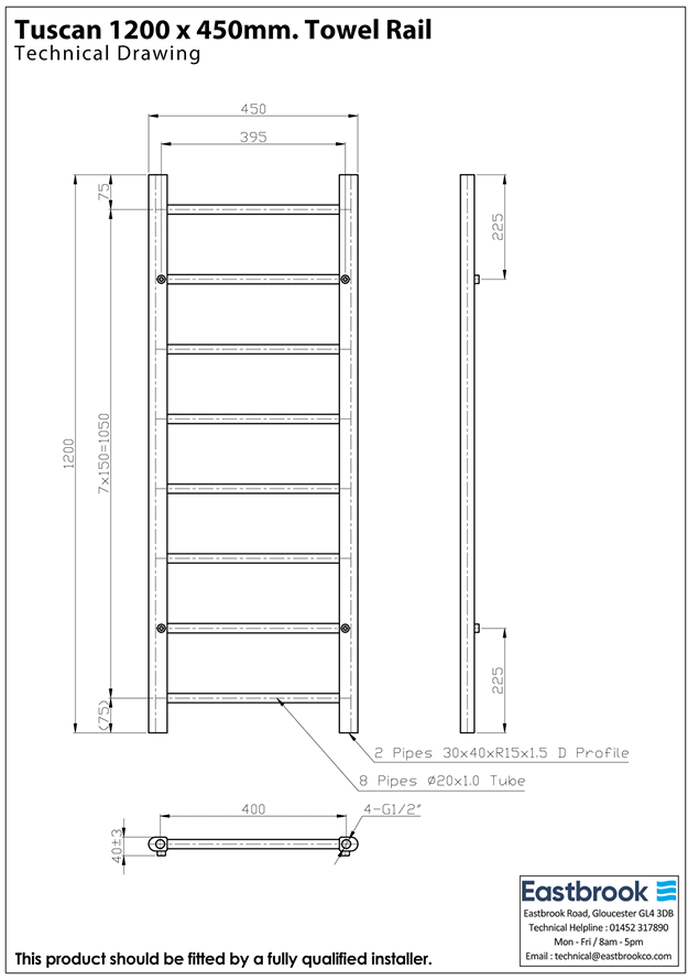 Eastbrook Tuscan Round Heated Towel Rail in Chrome