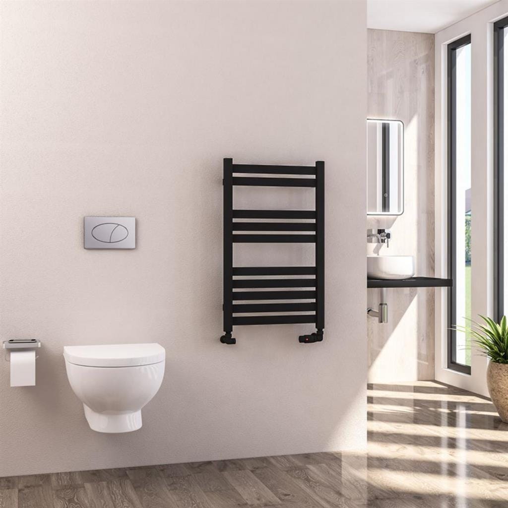 Eastbrook Ladder Rail Eastbrook Defford Vertical Designer Heated Towel Rail - 800 x 500mm - Matt Black
