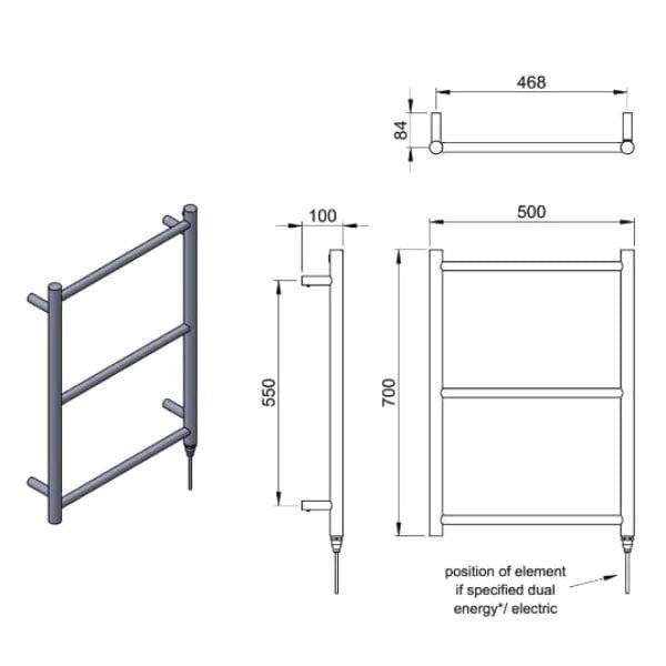 Vogue Ladder Rail Vogue Galaxy Straight Heated Towel Rail in Polished Stainless Steel