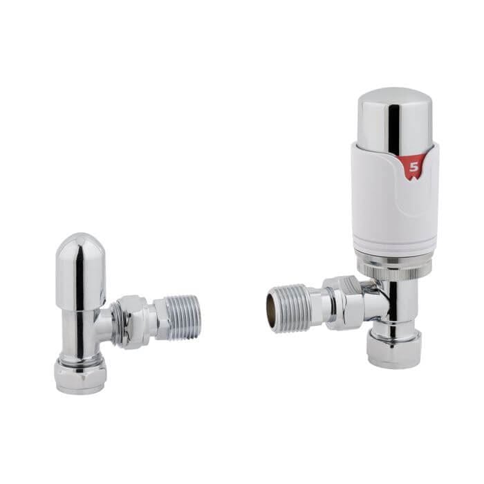 Totally Rads Eastbrook Biava Thermostatic Angled Radiator Valve and Lockshield - Chrome/White - 12.047