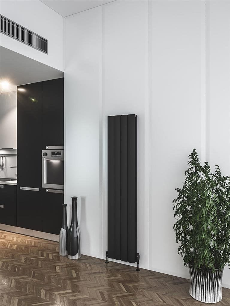 Eastbrook Panel Radiators Eastbrook Guardia Straight Vertical Aluminium Radiator in Matt Black 1800 x 375