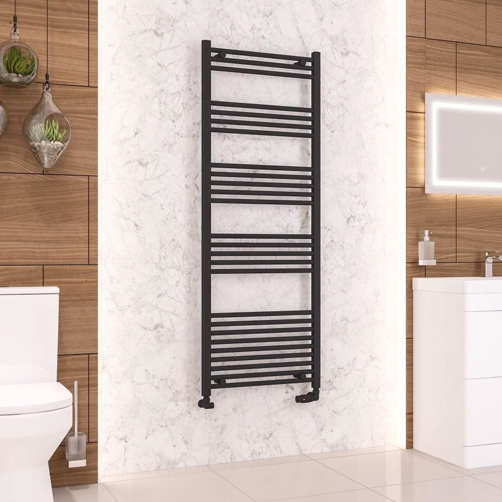 Eastbrook Ladder Rails Eastbrook Wendover Straight Vertical Heated Towel Rail in Matt Black 1600 x 600 / Dual Fuel