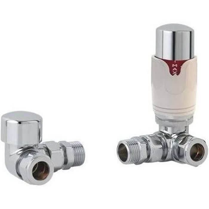 Totally Rads Eastbrook Biava Thermostatic Corner Radiator Valve and Lockshield - Chrome/White - 12.049