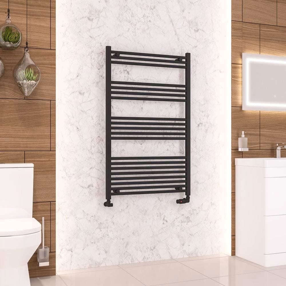 Eastbrook Ladder Rail Eastbrook Wendover Straight Vertical Heated Towel Rail in Matt Black 1200 x 750 / Dual Fuel