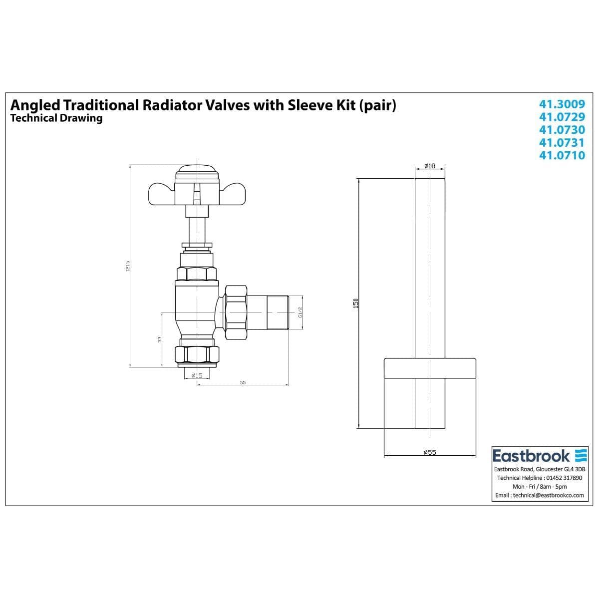 Totally Rads Radiator Valve Eastbrook Traditional Angled Manual Radiator Valve and Tail (Pair)