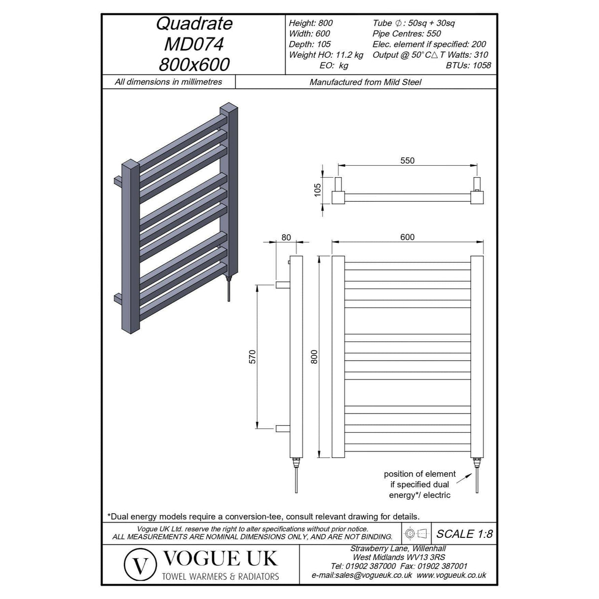 Vogue Designer Towel Radiator Vogue Quadrate Straight Designer Towel Radiator in Chrome 800 x 600 / Dual Fuel