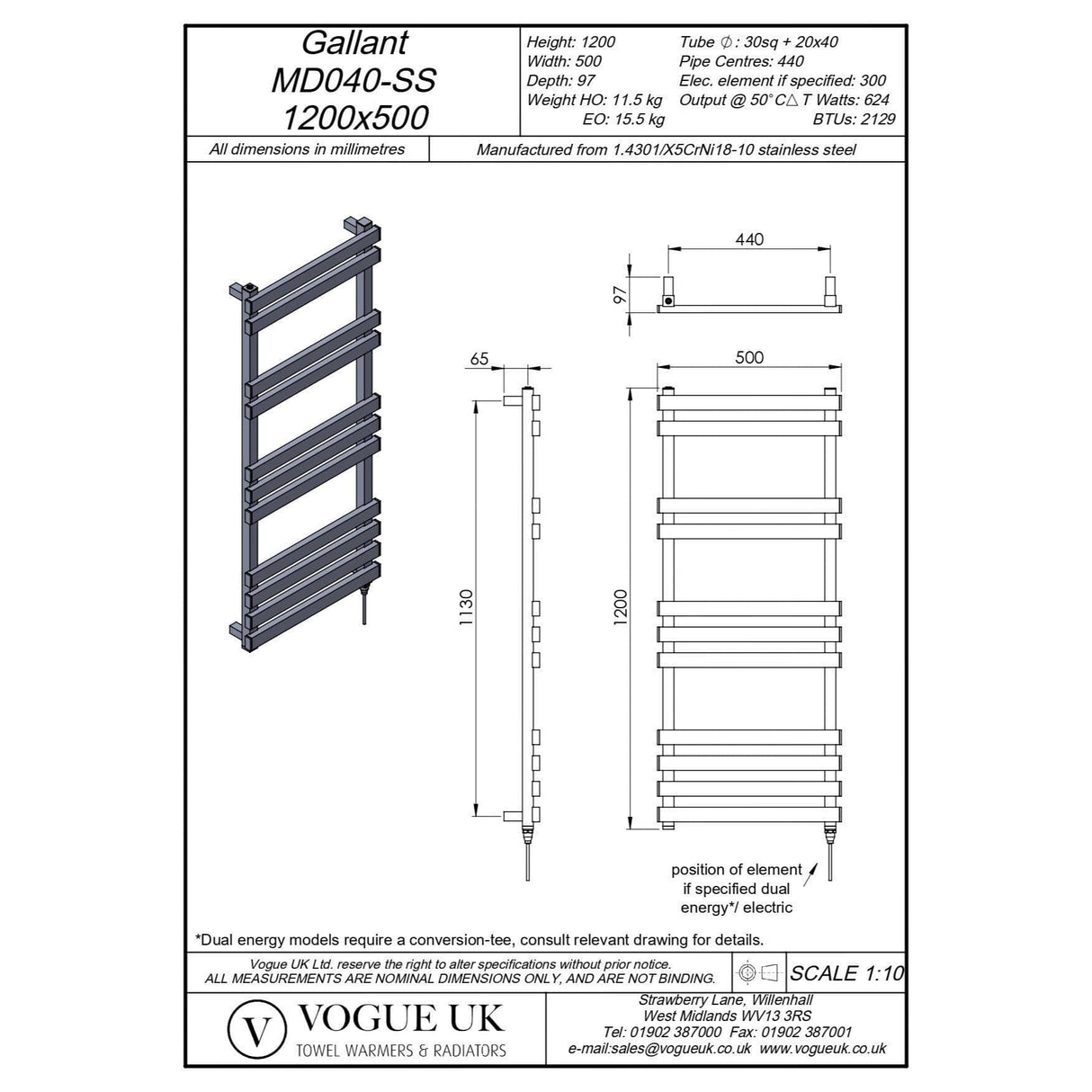 Vogue Designer Towel Radiators Vogue Gallant Straight Designer Towel Radiator in Polished Stainless Steel