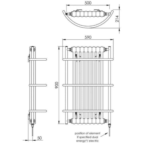 Vogue Insert Radiators Vogue Nexus Grand IV Straight Traditional Towel Radiator - 900 x 590mm - Chrome