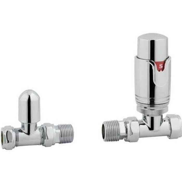 Totally Rads Eastbrook Biava Thermostatic Straight Radiator Valve and Lockshield - Chrome - 12.043