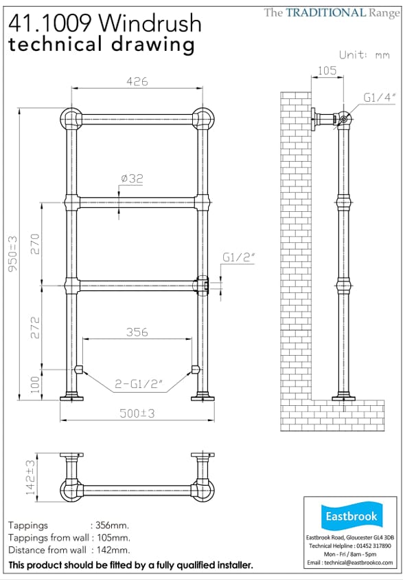 Eastbrook Traditional Towel Rail Eastbrook Windrush Straight Vertical Traditional Radiator