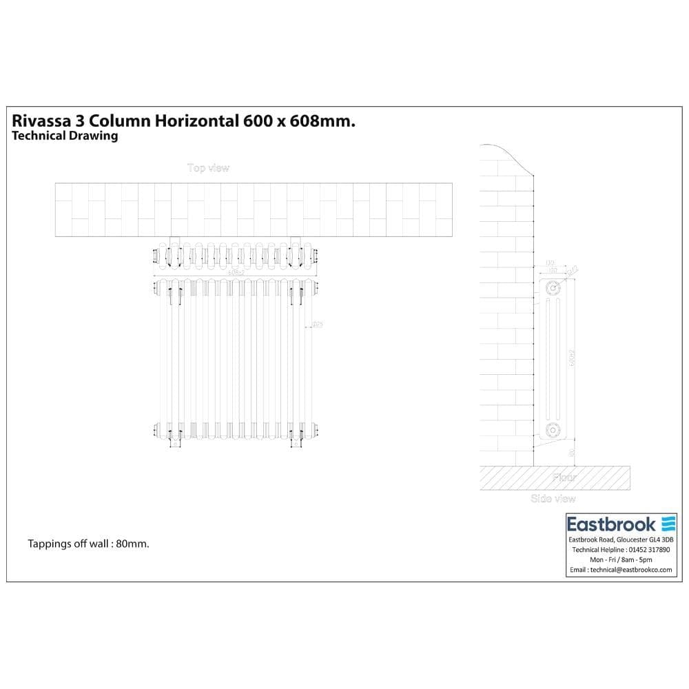 Eastbrook Column Radiator Eastbrook Rivassa Traditional 3 Column Radiator in Matt Black