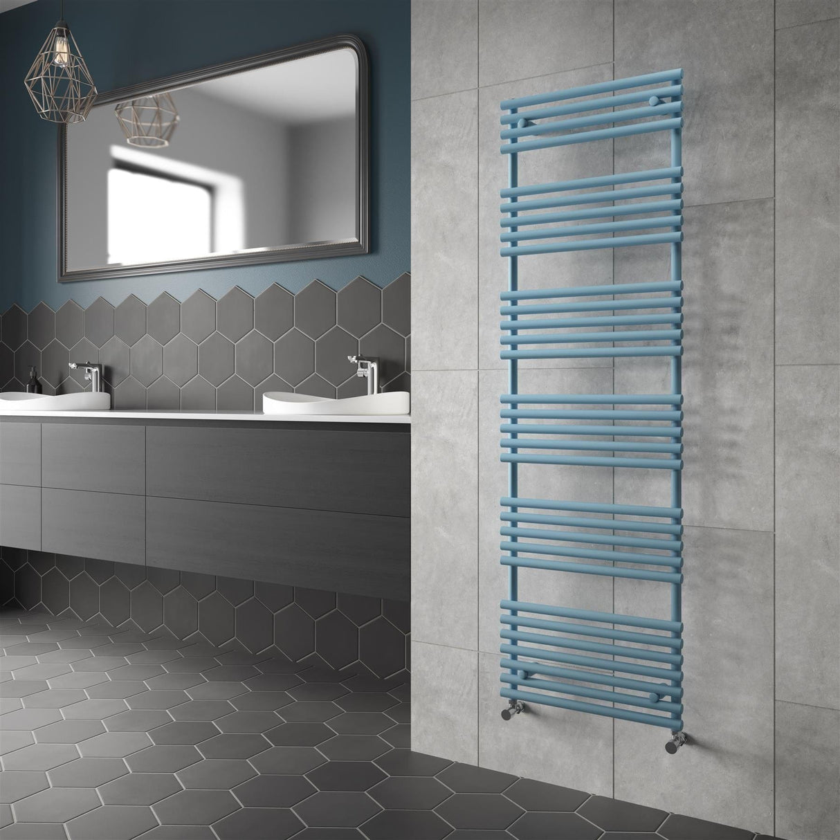 Redroom Designer Towel Radiators Redroom TT Lux Straight Vertical Heated Towel Rail in Pacific Blue