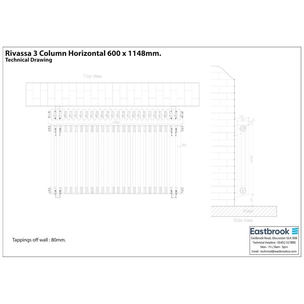 Eastbrook Column Radiator Eastbrook Rivassa Traditional 3 Column Radiator in Chrome Effect