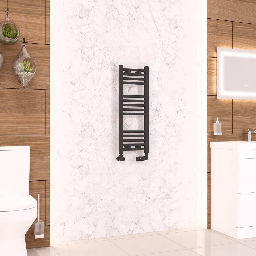Eastbrook Ladder Rail Eastbrook Wendover Straight Vertical Heated Towel Rail in Matt Black 800 x 300 / Electric Only