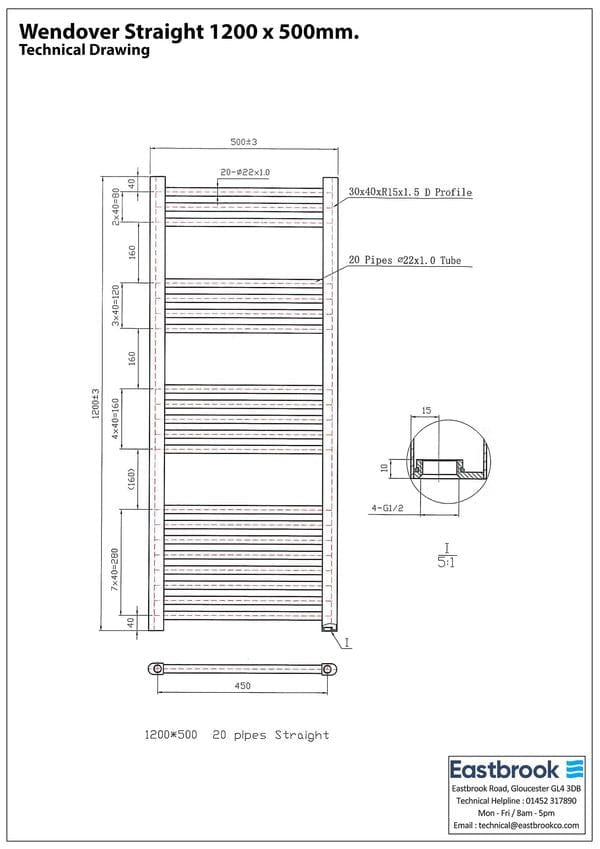 Eastbrook Ladder Rail Eastbrook Wendover Straight Heated Towel Rail in Anthracite