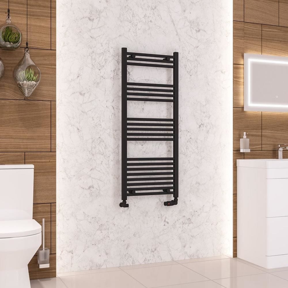 Eastbrook Ladder Rail Eastbrook Wendover Straight Vertical Heated Towel Rail in Matt Black 1200 x 500 / Central Heating