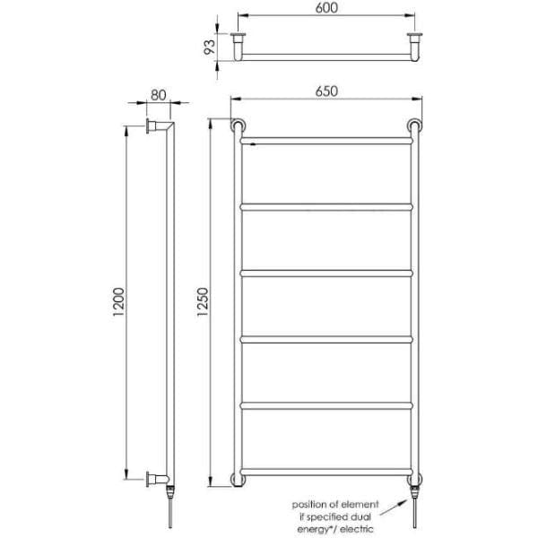 Vogue Ladder Rails Vogue Vivid Straight Heated Towel Rail in Chrome