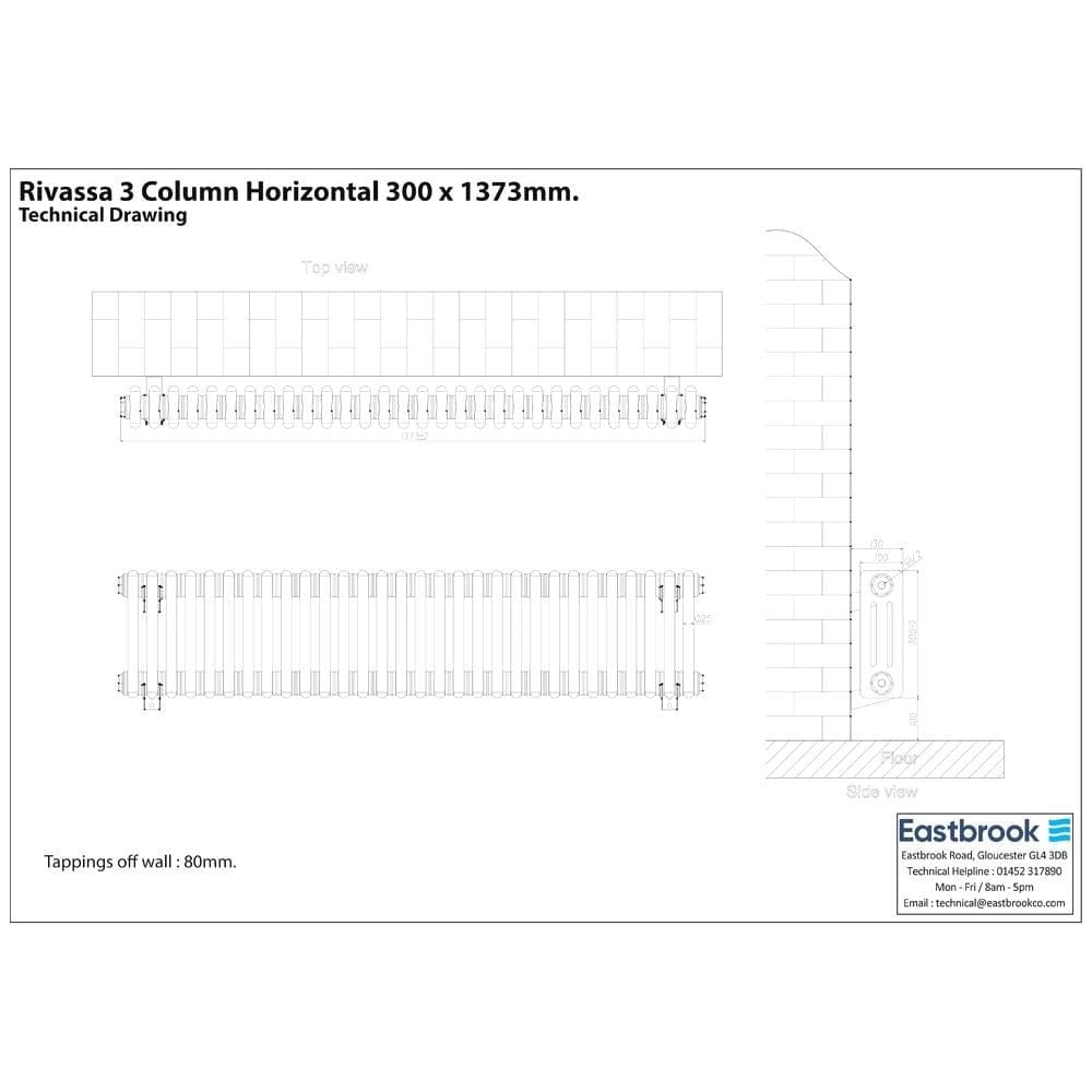 Eastbrook Column Radiator Eastbrook Rivassa Traditional 3 Column Radiator in White