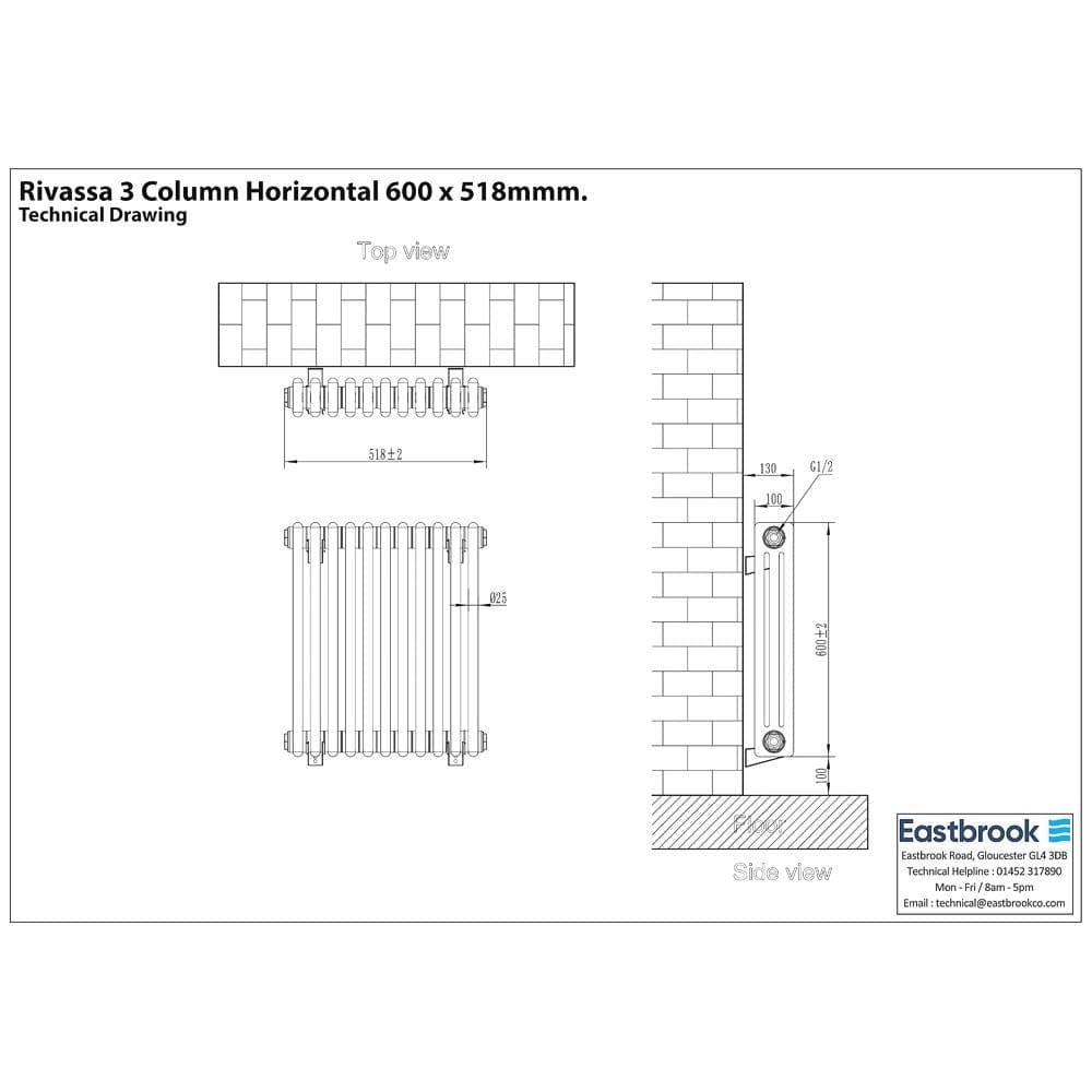 Eastbrook Column Radiator Eastbrook Rivassa Traditional 3 Column Radiator in White
