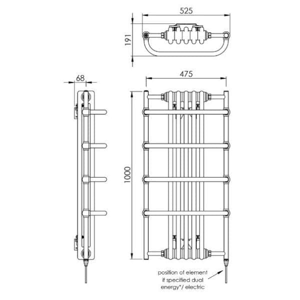 Vogue Insert Radiators Vogue Sequel V Straight Traditional Towel Radiator - 1000 x 525mm - Chrome