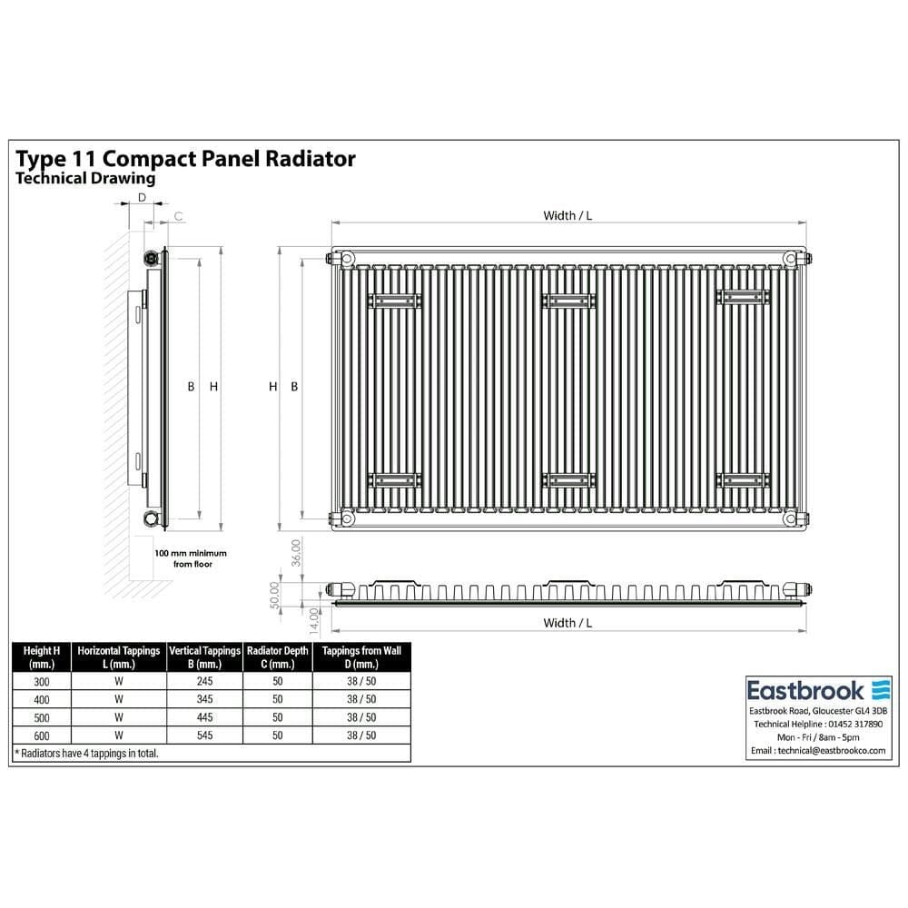 Aquarius Type 11 Compact Panel Radiator In Gloss White