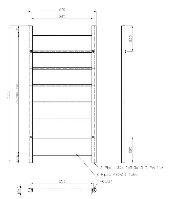 Eastbrook Eastbrook Tuscan Round Heated Towel Rail in White