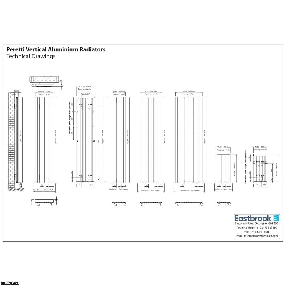 Eastbrook Panel Radiator Eastbrook Peretti Straight Vertical Aluminium Radiator in Matt White