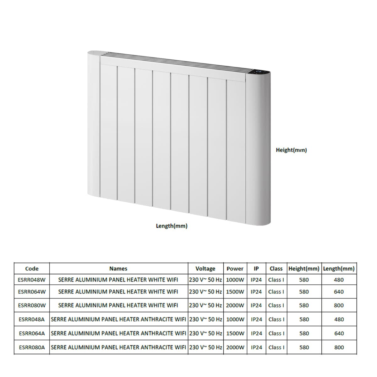 Reina Panel Radiator Reina Serre Electric Radiator with Wi-Fi Enabled LCD Display