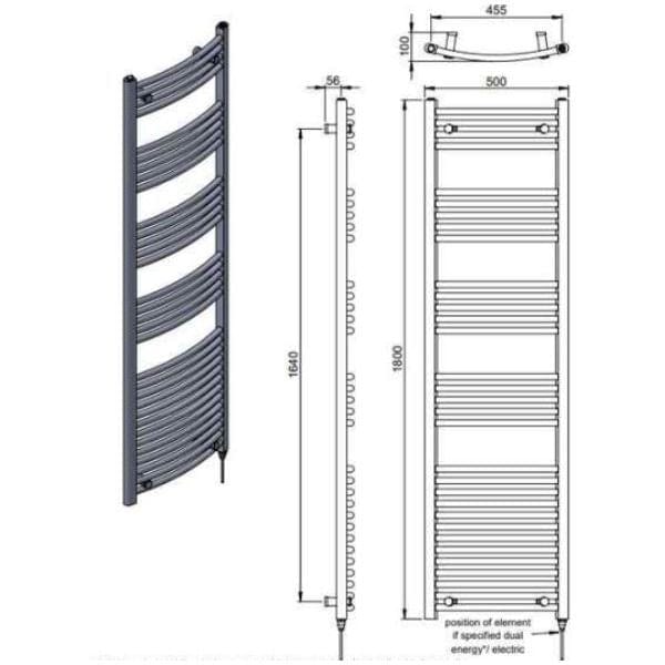 Vogue Ladder Rail Vogue Combes Curved Ladder Towel Rail in Chrome 1800 x 500 / Central Heating