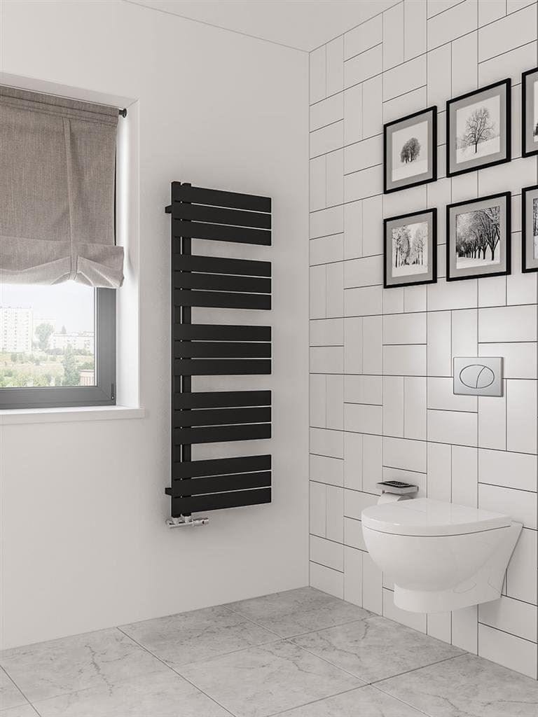 Eastbrook Designer Towel Radiators Eastbrook Helmsley Straight Vertical Designer Towel Rail in Matt Black 1400 x 500 / Electric Only