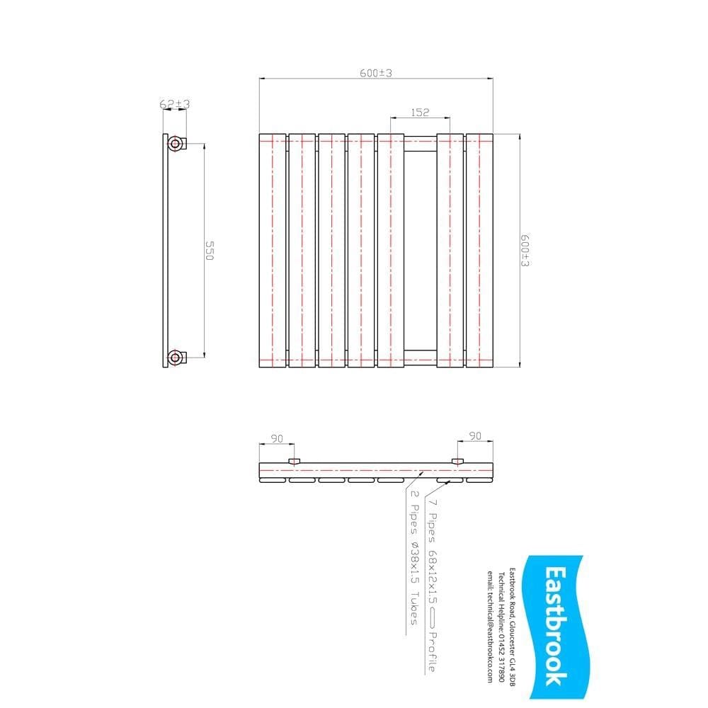 Eastbrook Designer Towel Rail Eastbrook Staverton Tube on Tube Straight Vertical Heated Towel Rail in Chrome