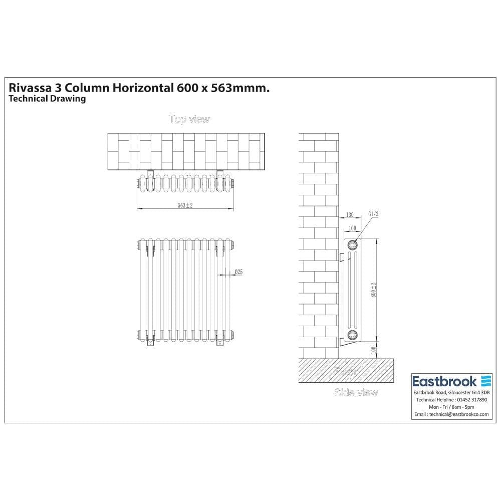 Eastbrook Rivassa Traditional 3 Column Radiator in Matt Black