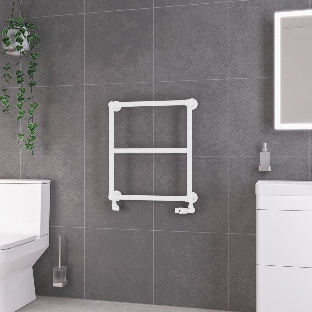 Eastbrook Traditional Towel Radiators Eastbrook Stour Vertical Traditional Heated Towel Rail in Matt White 690 x 600 / Dual Fuel