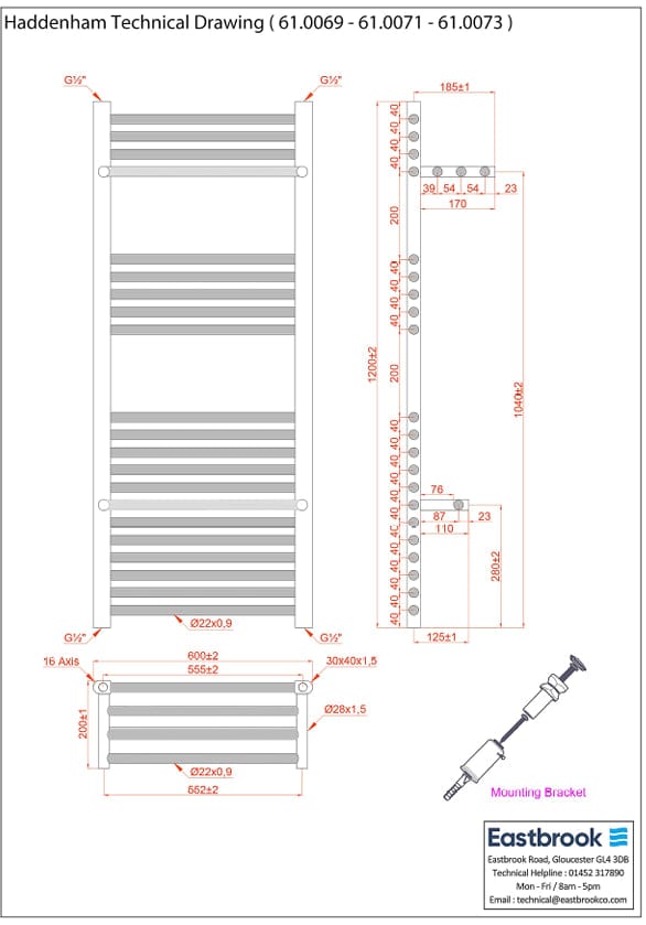 Eastbrook Panel Radiator Eastbrook Haddenham Straight Vertical Towel Rail in Matt White