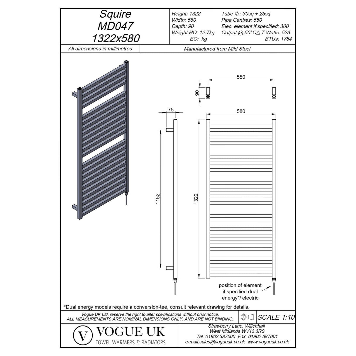 Vogue Designer Towel Radiator Vogue Squire Straight Designer Towel Rail in Chrome 1322 x 580 / Dual Fuel