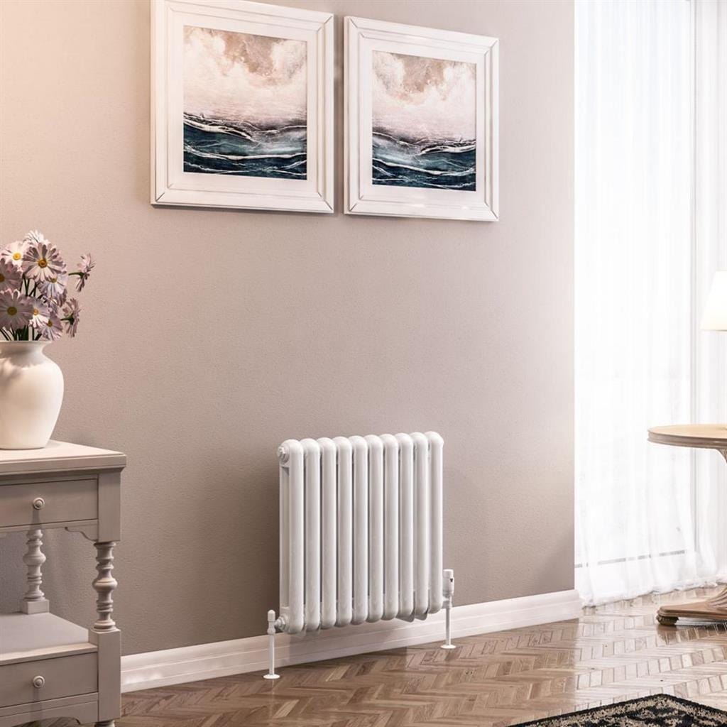 Eastbrook Column Radiators Eastbrook Rubano Straight Horizontal Traditional Column Radiator in Gloss White 600 x 623 / Electric Only
