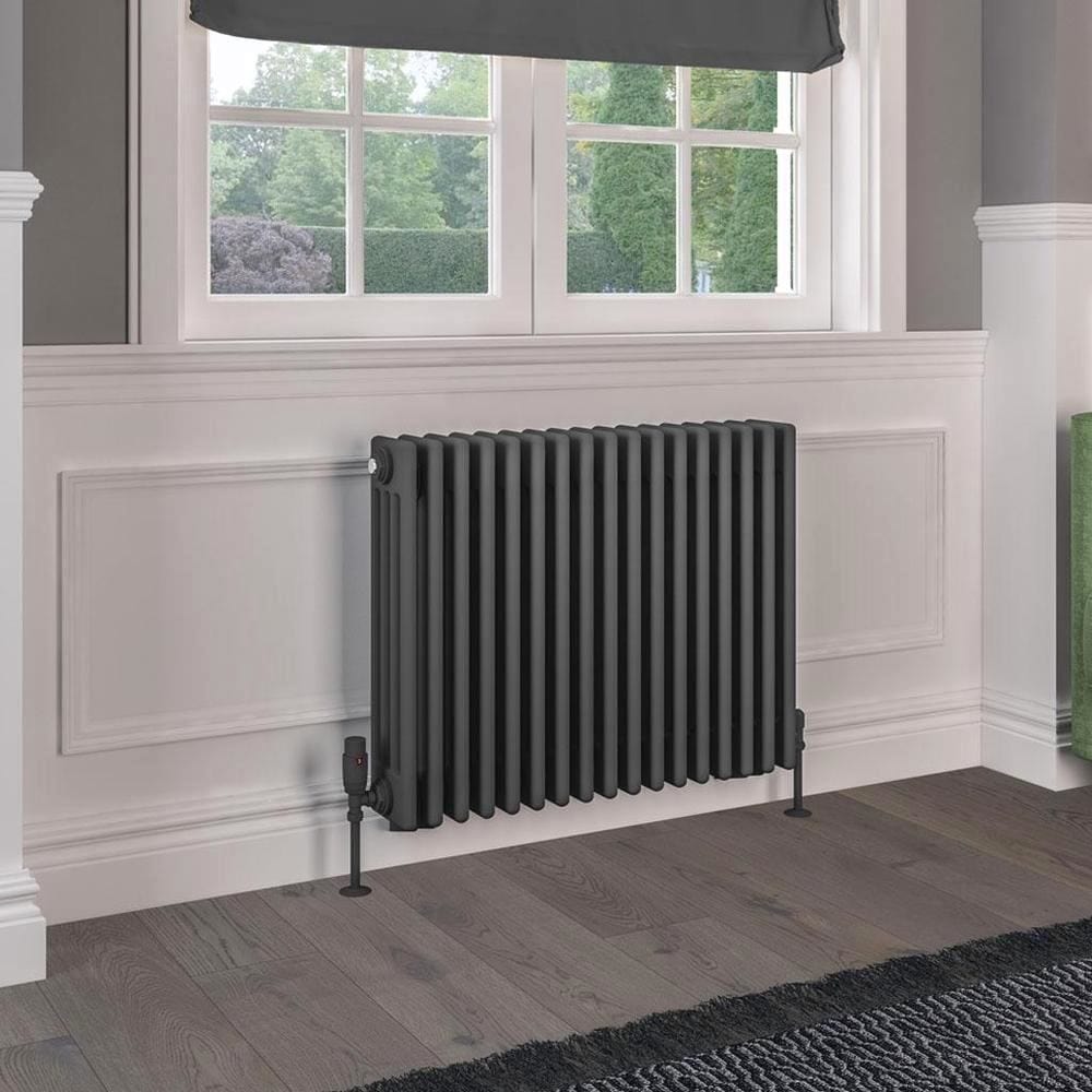 Eastbrook Column Radiator Eastbrook Rivassa Traditional 4 Column Radiator in Matt Anthracite 600 x 785 / Dual Fuel