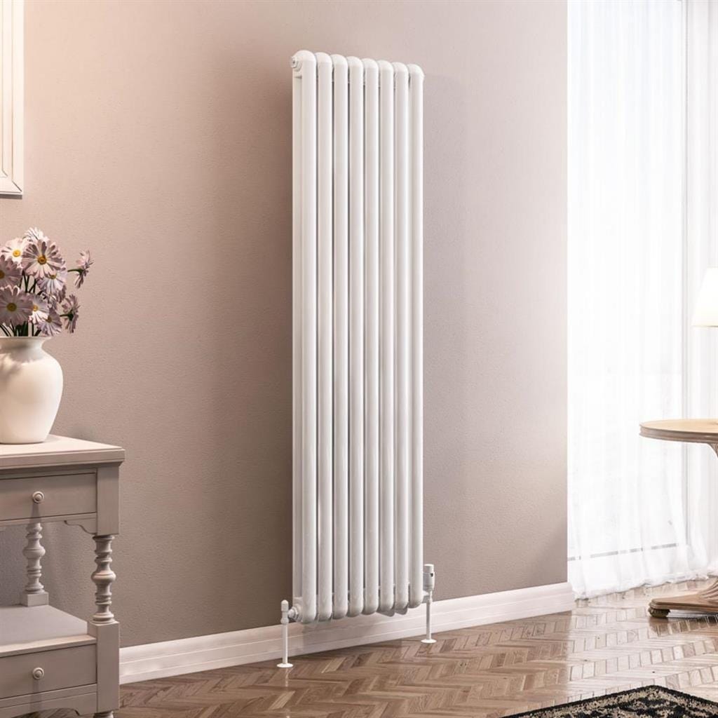 Eastbrook Column Radiators Eastbrook Rubano Straight Vertical Traditional Column Radiator in Gloss White 1800 x 503 / Dual Fuel