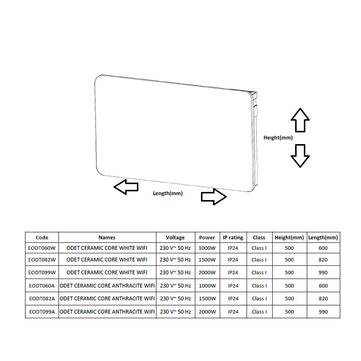 Reina Flat Panel Radiator Reina Odet Ceramic Core WiFi Electric Radiator