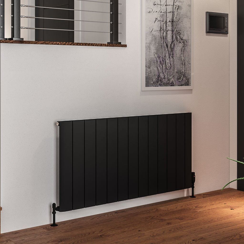 Eastbrook Panel Radiators Eastbrook Peretti Straight Horizontal Aluminum Radiator in Matt Black 600 x 1230 / Dual Fuel