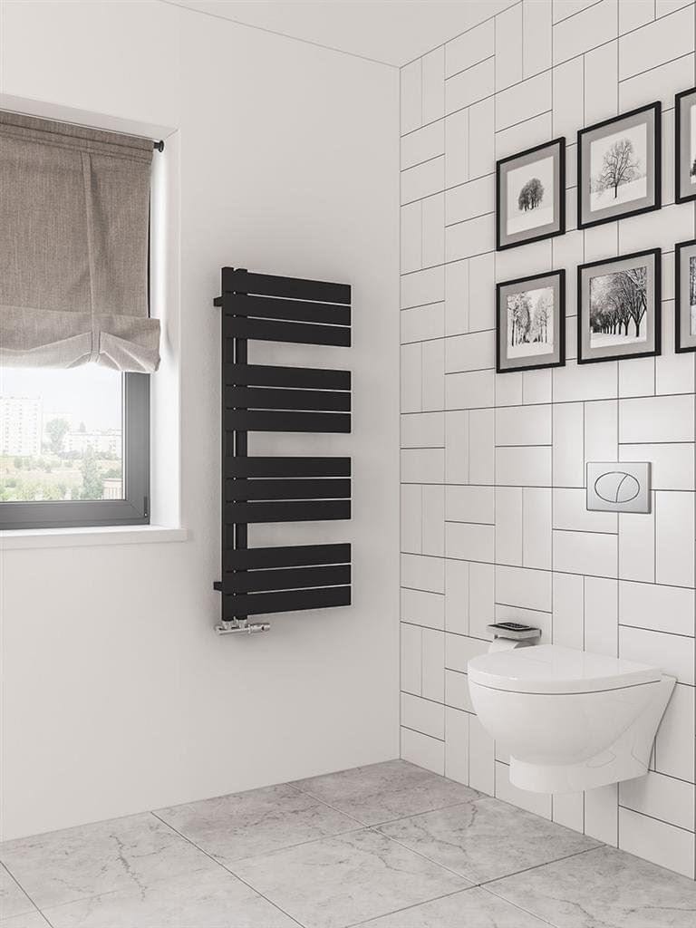 Eastbrook Designer Towel Radiators Eastbrook Helmsley Straight Vertical Designer Towel Rail in Matt Black 1150 x 500 / Central Heating
