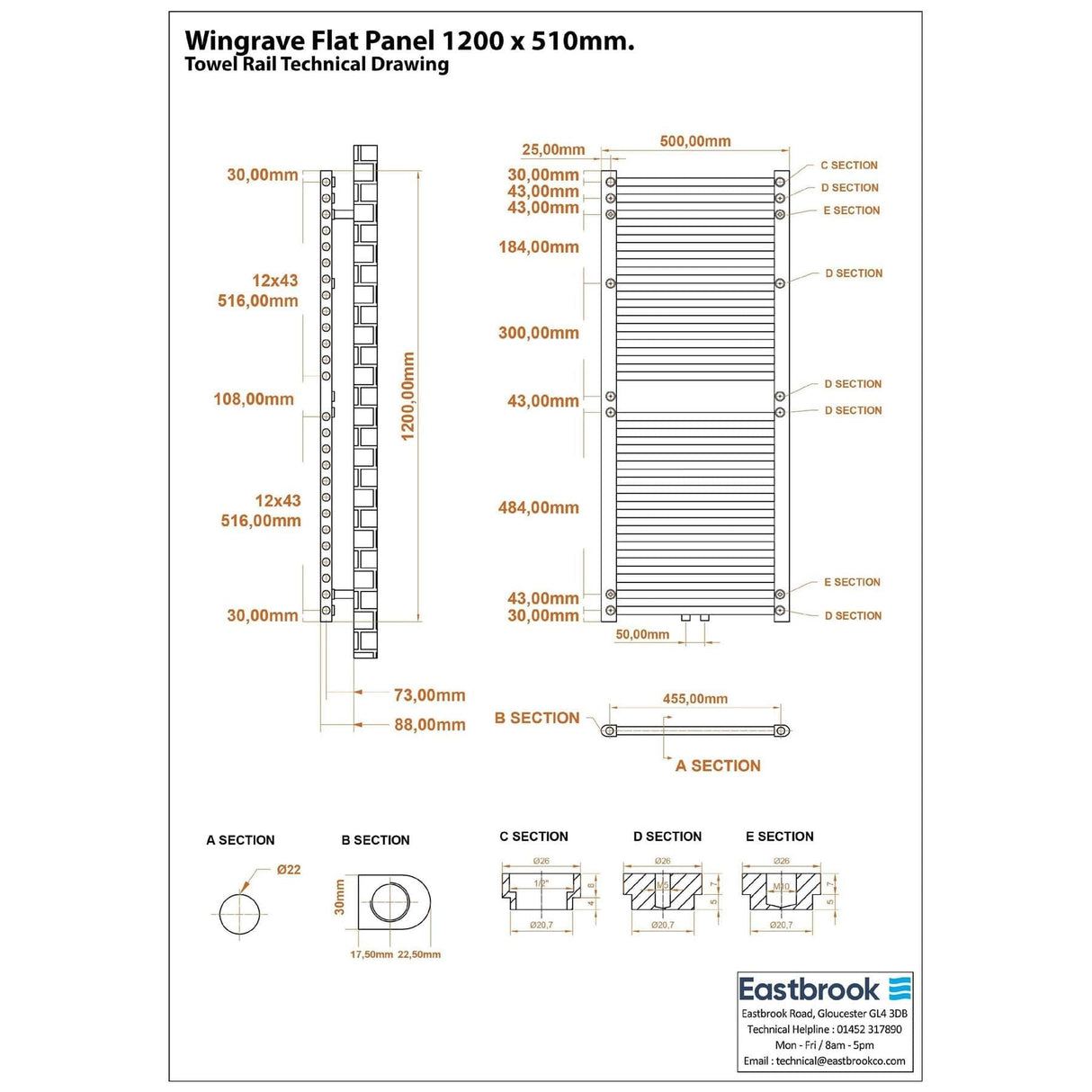 Eastbrook Wingrave Flat Panel Radiator In Gloss White