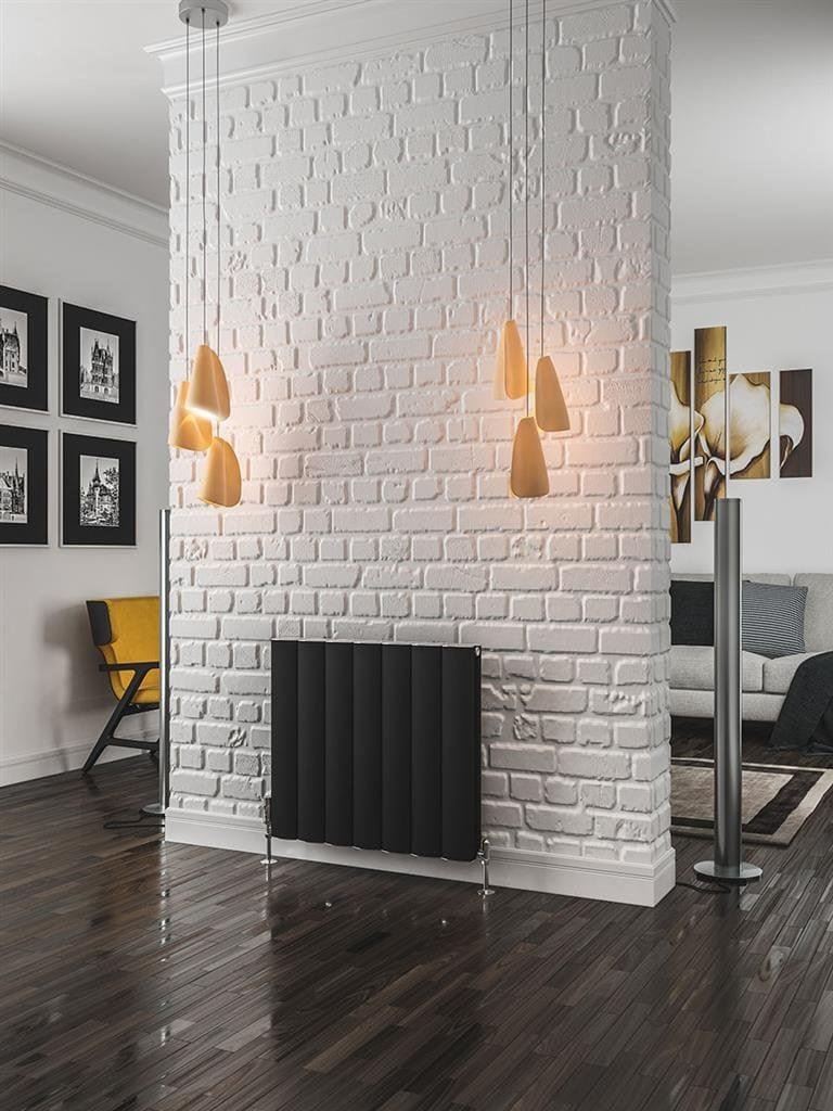 Eastbrook Panel Radiators Eastbrook Guardia Straight Horizontal Aluminium in Matt Black 600 x 660 / Dual Fuel