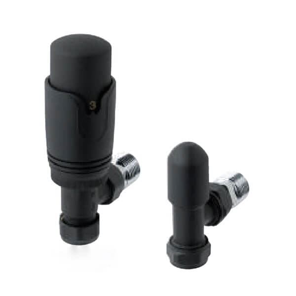 Totally Rads Eastbrook Biava Thermostatic Angled Radiator Valve and Lockshield - Matt Black - 41.3025