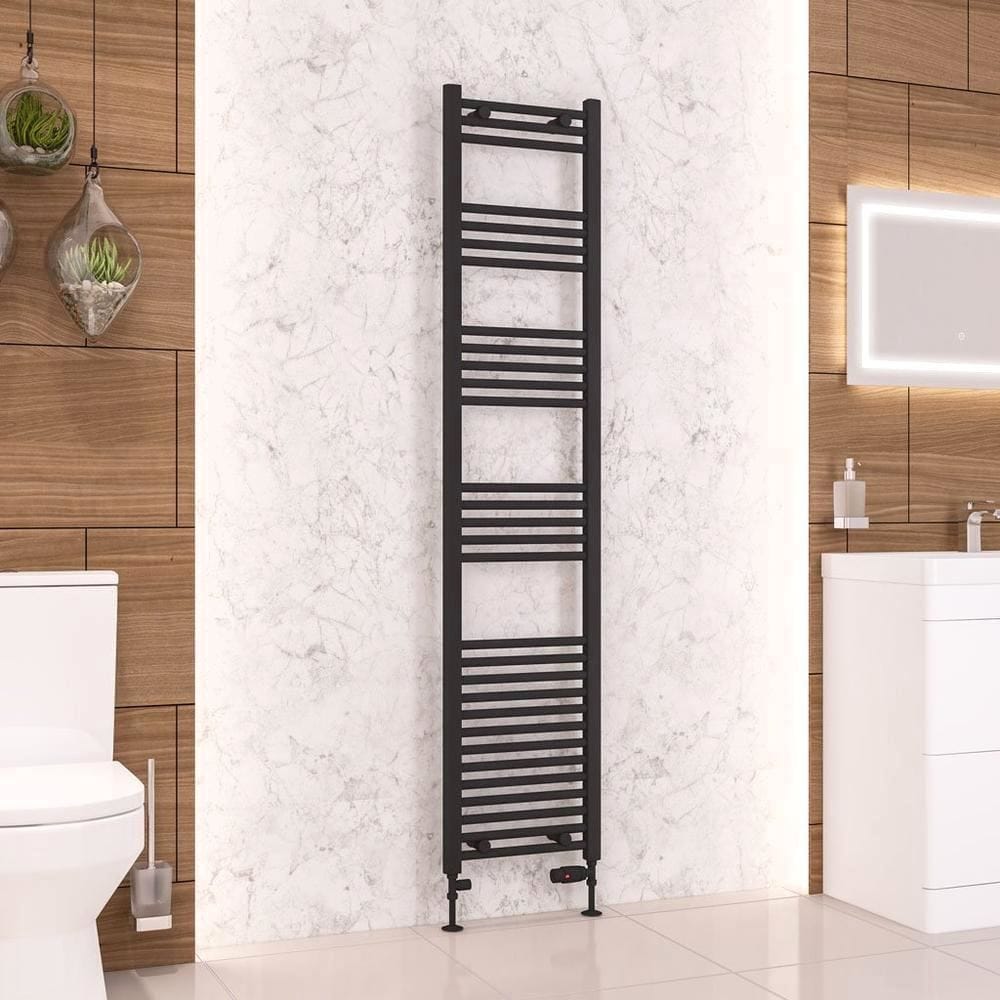Eastbrook Ladder Rail Eastbrook Wendover Straight Vertical Heated Towel Rail in Matt Black 1800 x 400 / Dual Fuel