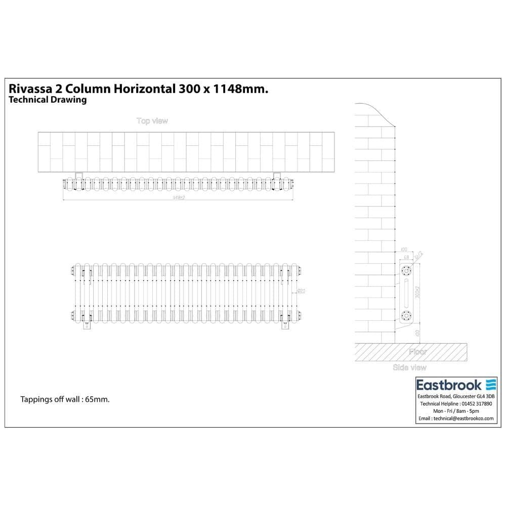 Eastbrook Column Radiator Eastbrook Rivassa Traditional 2 Column Radiator in Matt Black