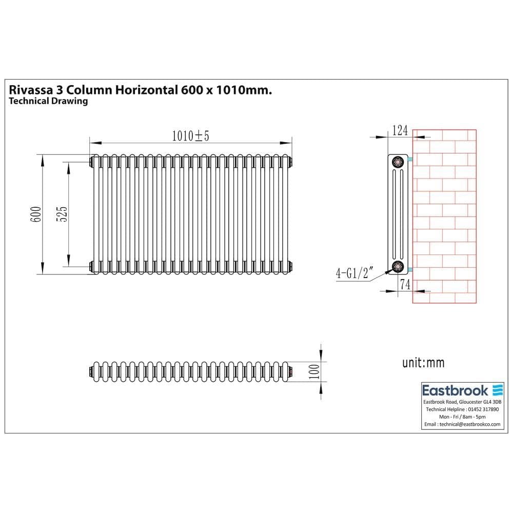 Eastbrook Column Radiator Eastbrook Rivassa Traditional 3 Column Radiator in Bronze Effect