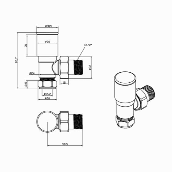 Totally Rads Radiator Valves JTP Angled Radiator Valve