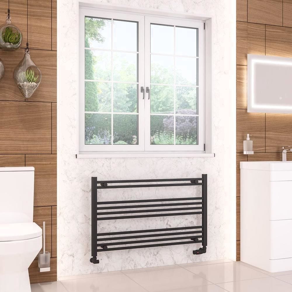 Eastbrook Ladder Rail Eastbrook Wendover Straight Vertical Heated Towel Rail in Matt Black 600 x 1000 / Dual Fuel